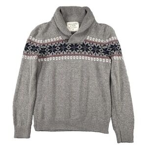 Abercrombie & Fitch Sweater Mens M Shawl Collar Fair Isle Nordic Ski Lodge Cabin